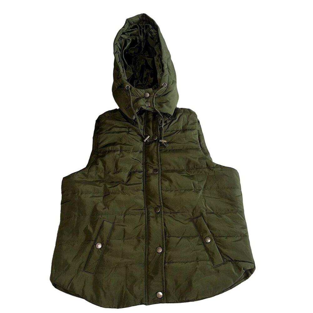 NWT Bella Boss Green Sleeveless Hood Quilted Vest Women's Medium M